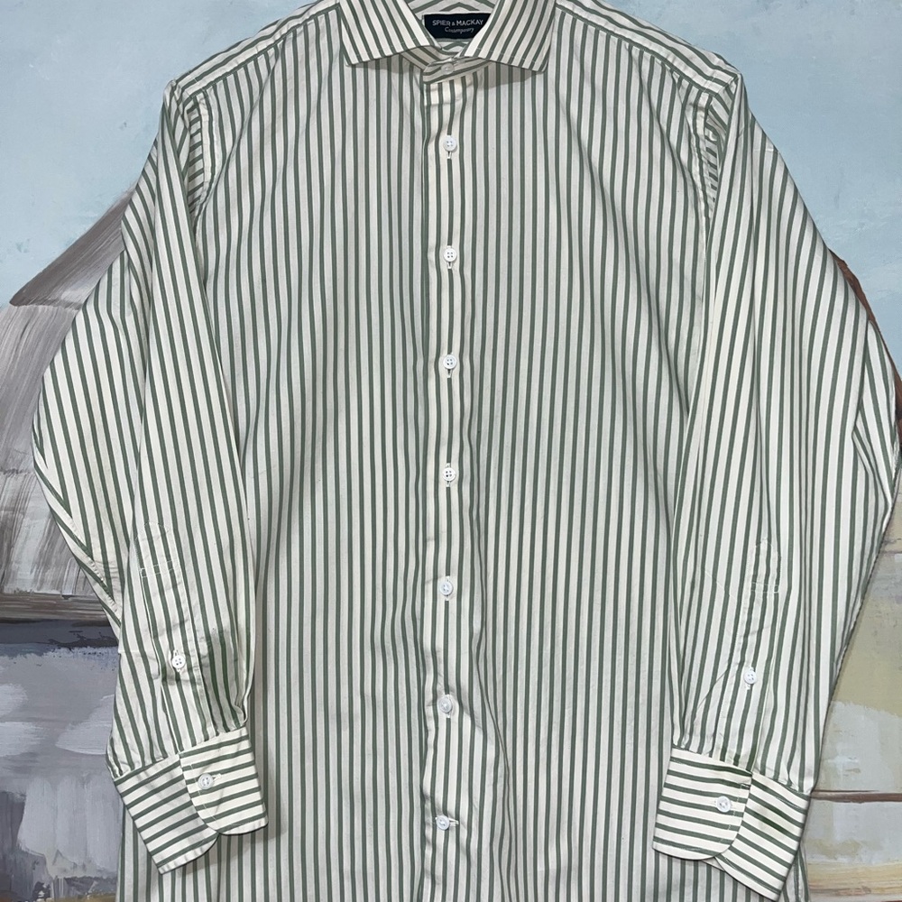 Spier and Mackay green striped button down